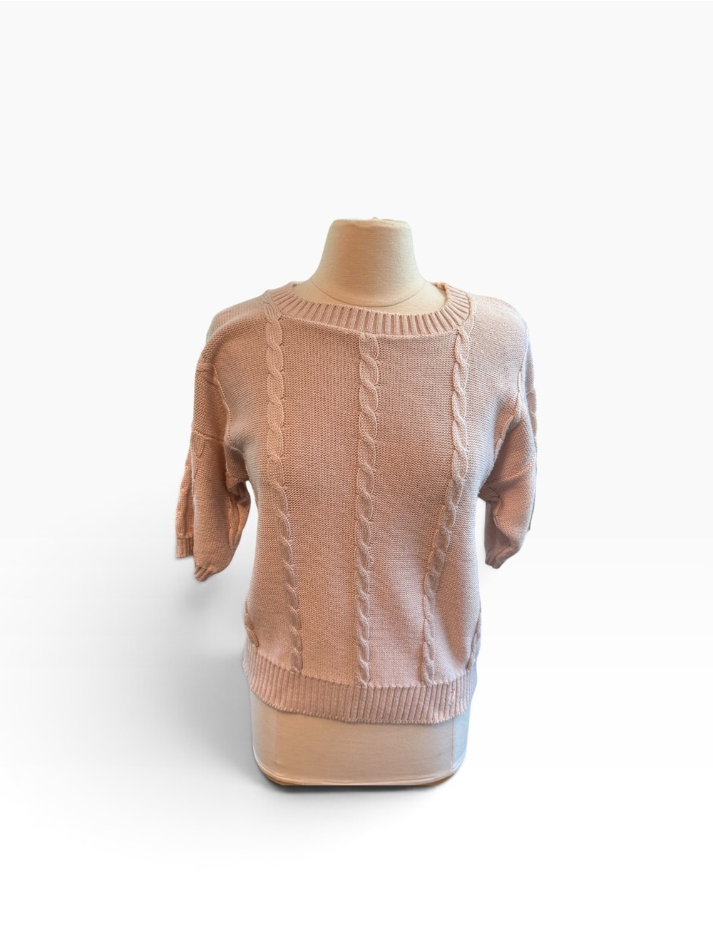 Vtg 1970s Etienne Aigner Sweater Women MED Crew Neck Pullover Pink Short Sleeve